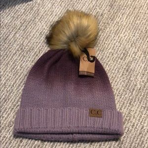 CC Boutique pompom purple ombré beanie